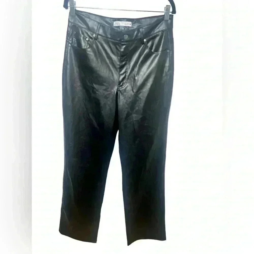 Zara black pleather wide leg pants. Size 8